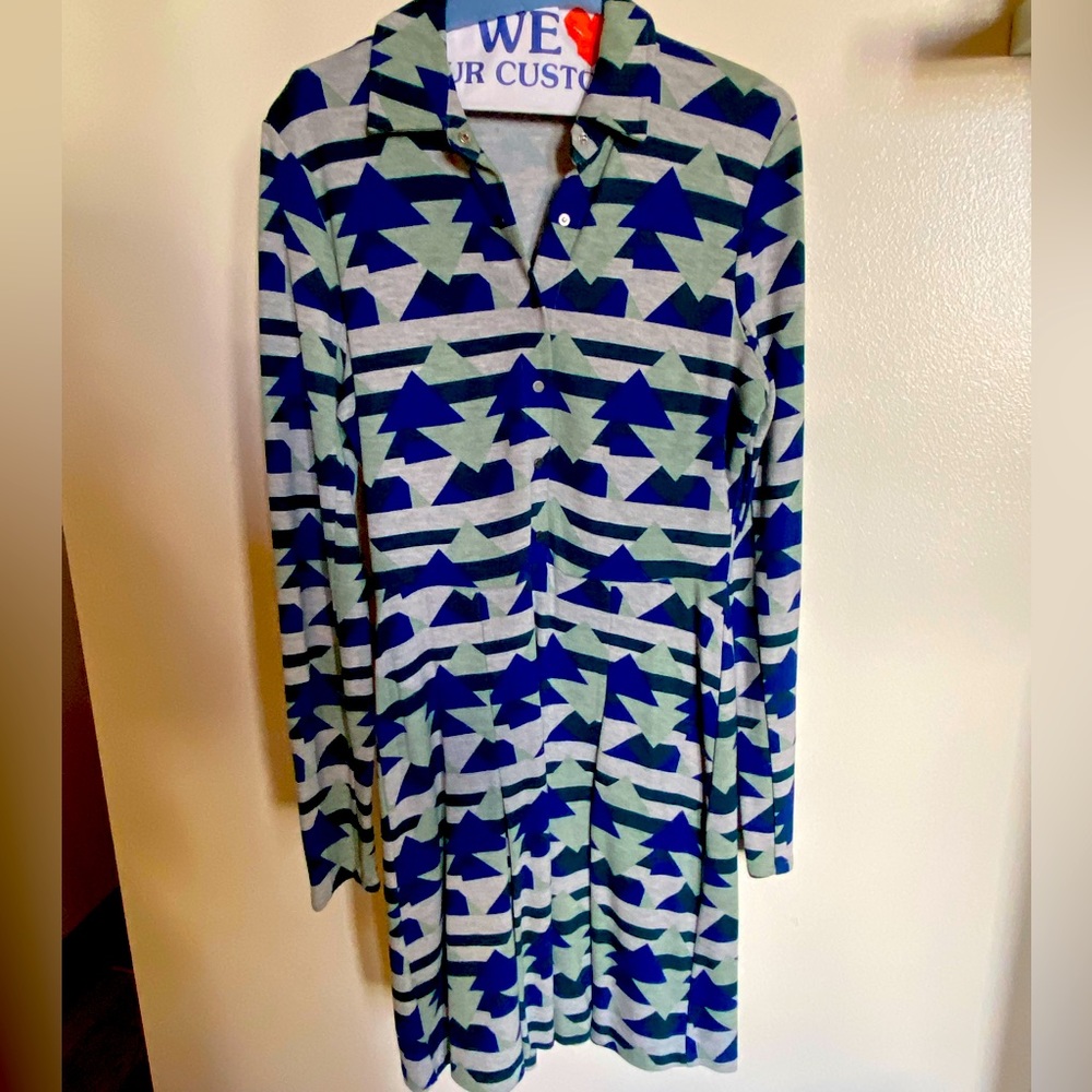 Rachel Roy Blue & Green Mountains Dress | Long Sleeve | Medium